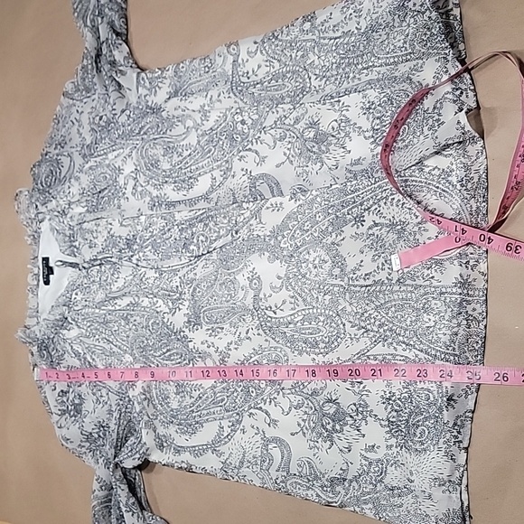 Talbots Size MP Tie Neck White with Black Paisley Blouse Exc. Used Cond. - Picture 10 of 14